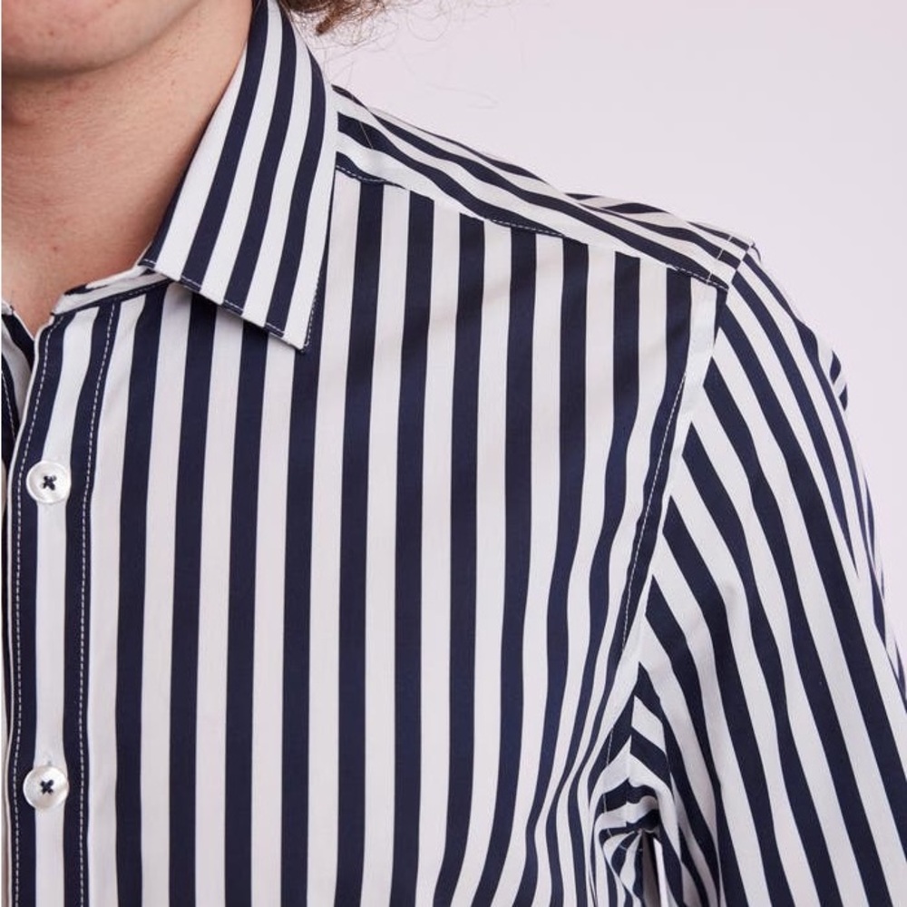 Paisley & Gray Navy Dress Shirt with White Wide Stripes. Size Medium - Picture 3 of 4